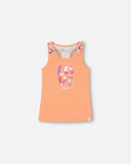 Deux Par Deux Girl's Organic Cotton Tank Top With Print Salmon Orange at Nordstrom