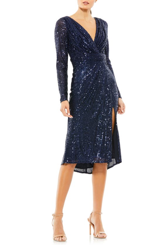 IEENA FOR MAC DUGGAL IEENA FOR MAC DUGGAL SEQUIN LONG SLEEVE COCKTAIL DRESS 