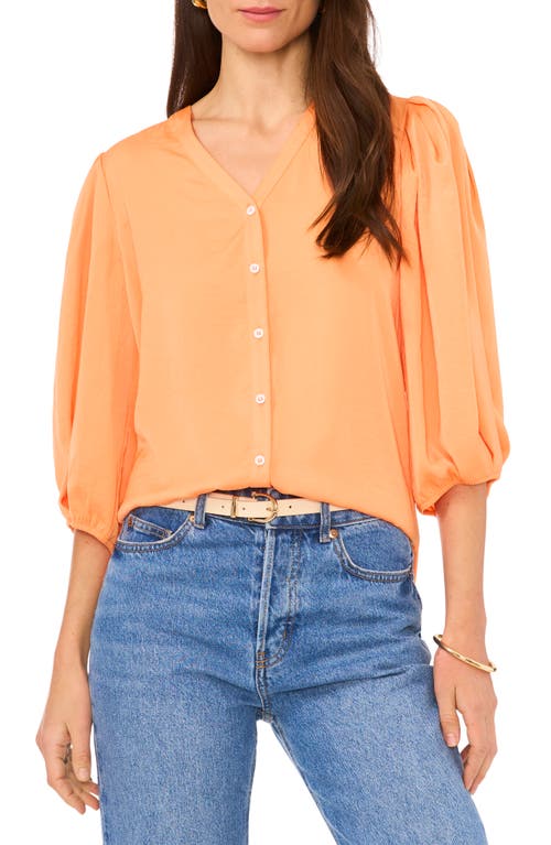 Vince Camuto Balloon Sleeve Satin Button-Up Top Orange Fizz at Nordstrom,