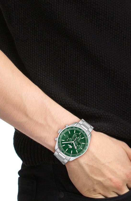 Shop Lacoste Boston Chronograph Watch, 42mm In Silver/ Green