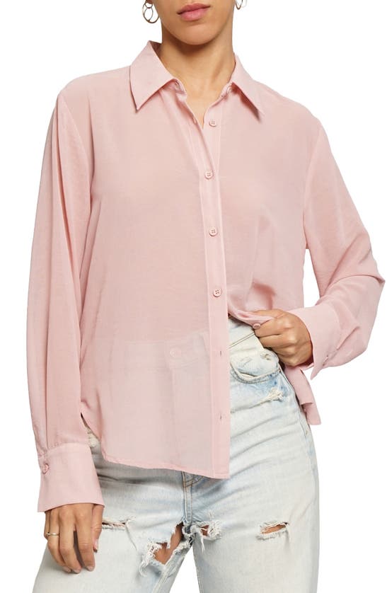 Shop Know One Cares Crinkle Button-up Shirt In Rose