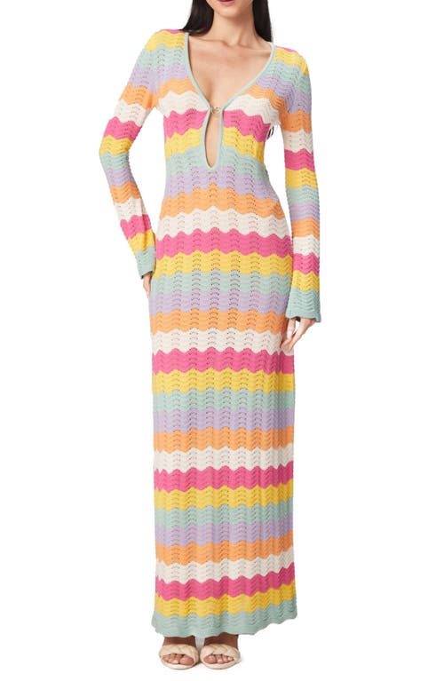 Ella Stripe Long Sleeve Knit Cover-Up Dress in Multicolor Pink