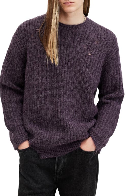 Shop Allsaints Slane Distressed Wool, Alpaca & Cotton Crewneck Sweater In Cosmic Purple