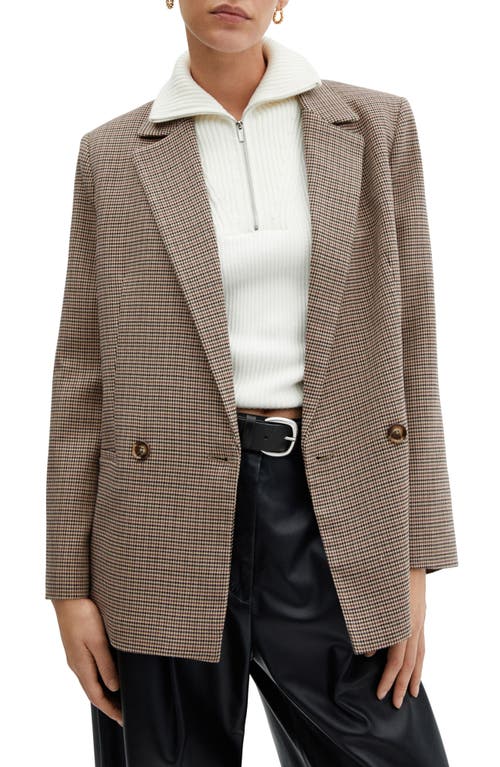 MANGO Houndstooth Double Breasted Blazer Brown at Nordstrom,