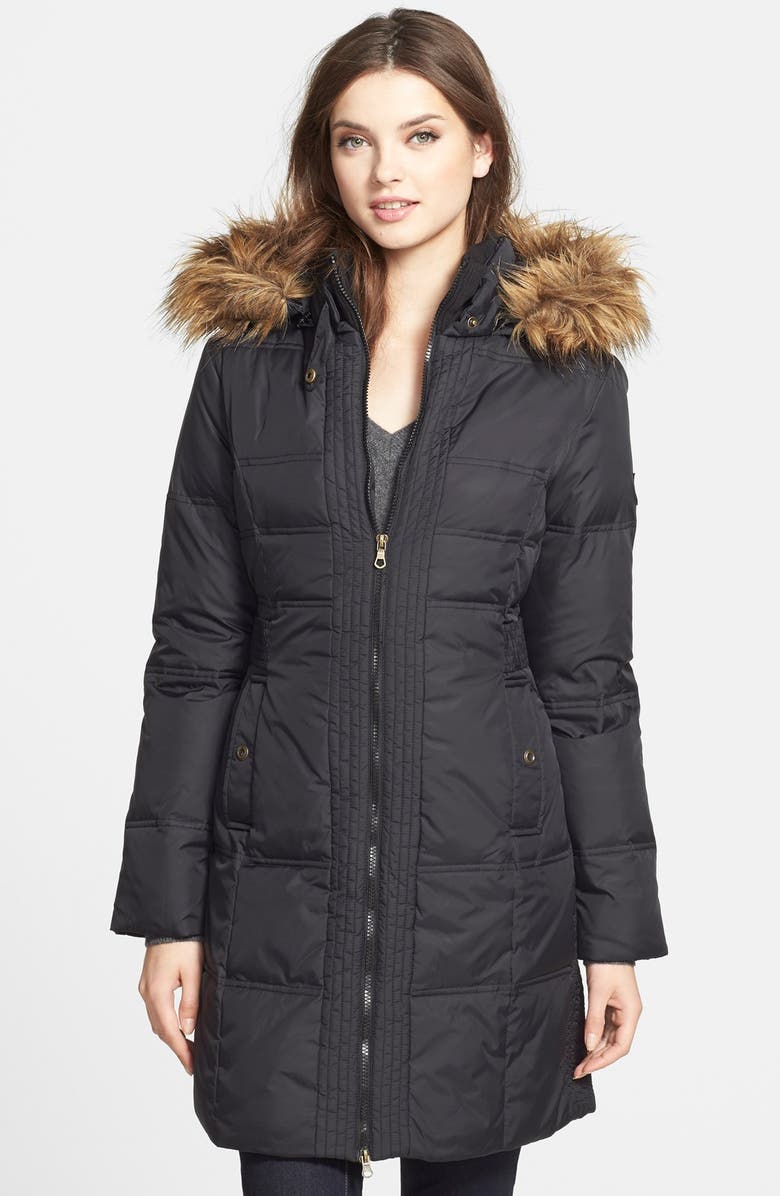 Larry Levine Faux Fur Trim Quilted Coat with Removable Hood | Nordstrom