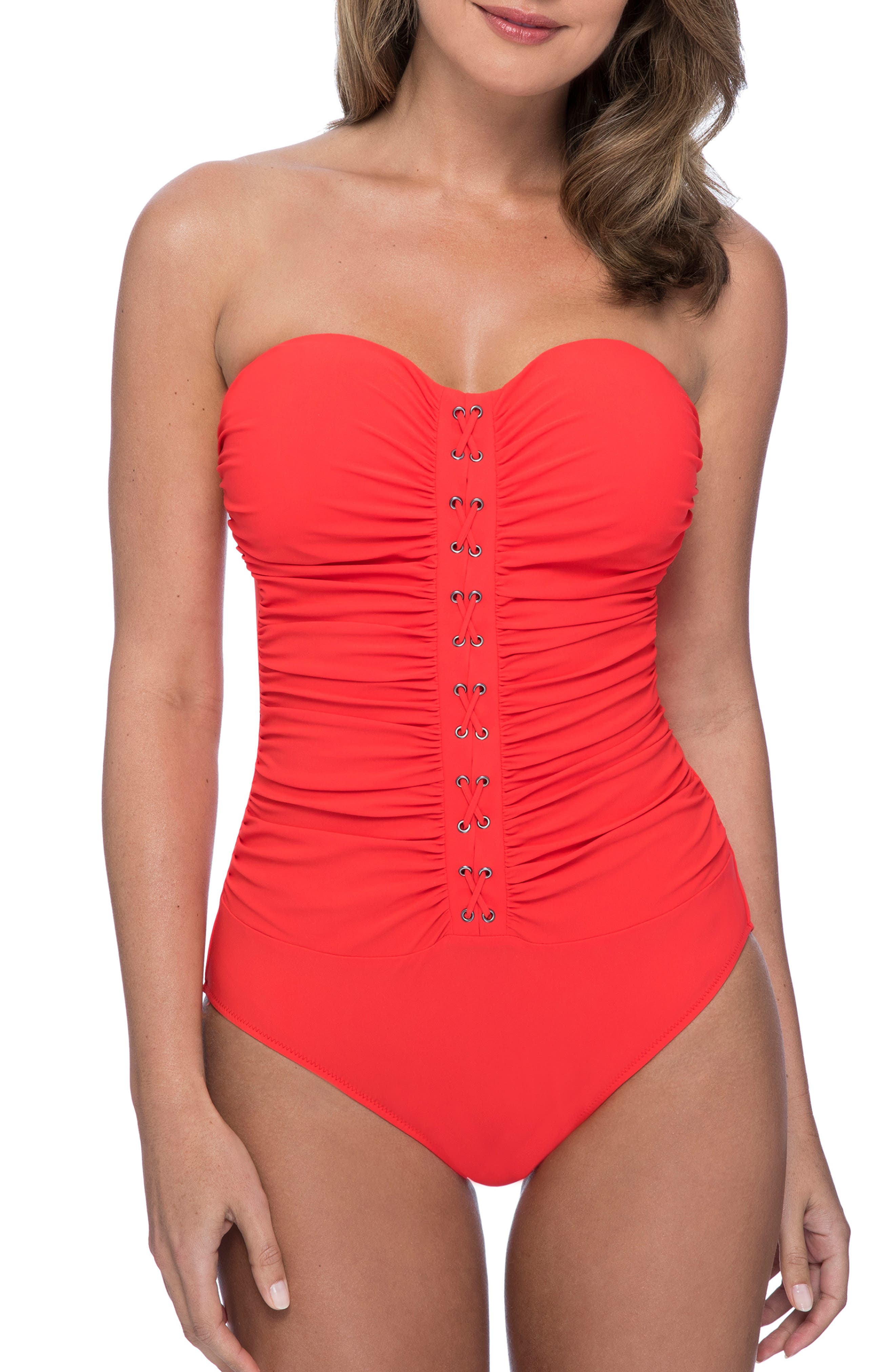 Profile By Gottex Lace-Up Strapless One-Piece Swimsuit, Orange