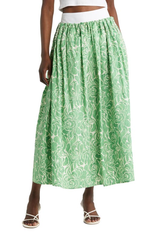 NACKIYÈ Almost Kelly Floral Print Cotton Maxi Skirt in Emerald Buds
