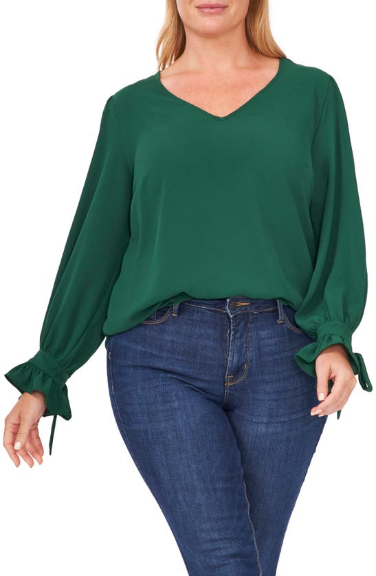 Cece Tie Sleeve Blouse In Alpine Green