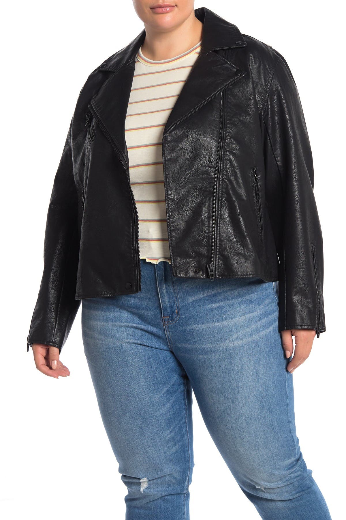 plus size denim moto jacket