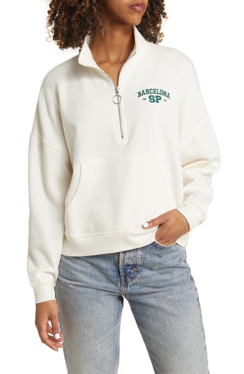 Embroidered Barcelona Half Zip Pullover in Marshmallow