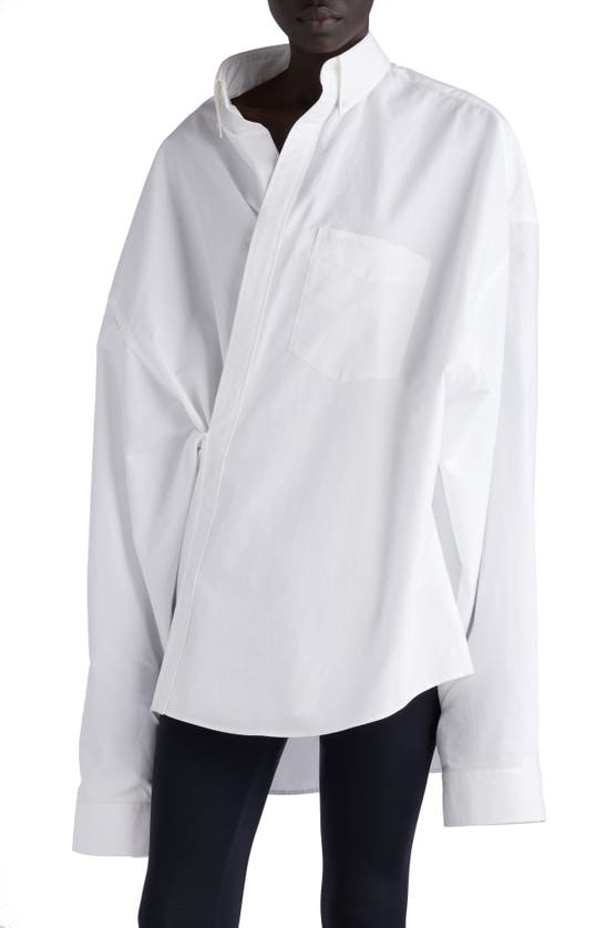 Balenciaga Asymmetric Oversize Cotton Poplin Wrap Shirt In White