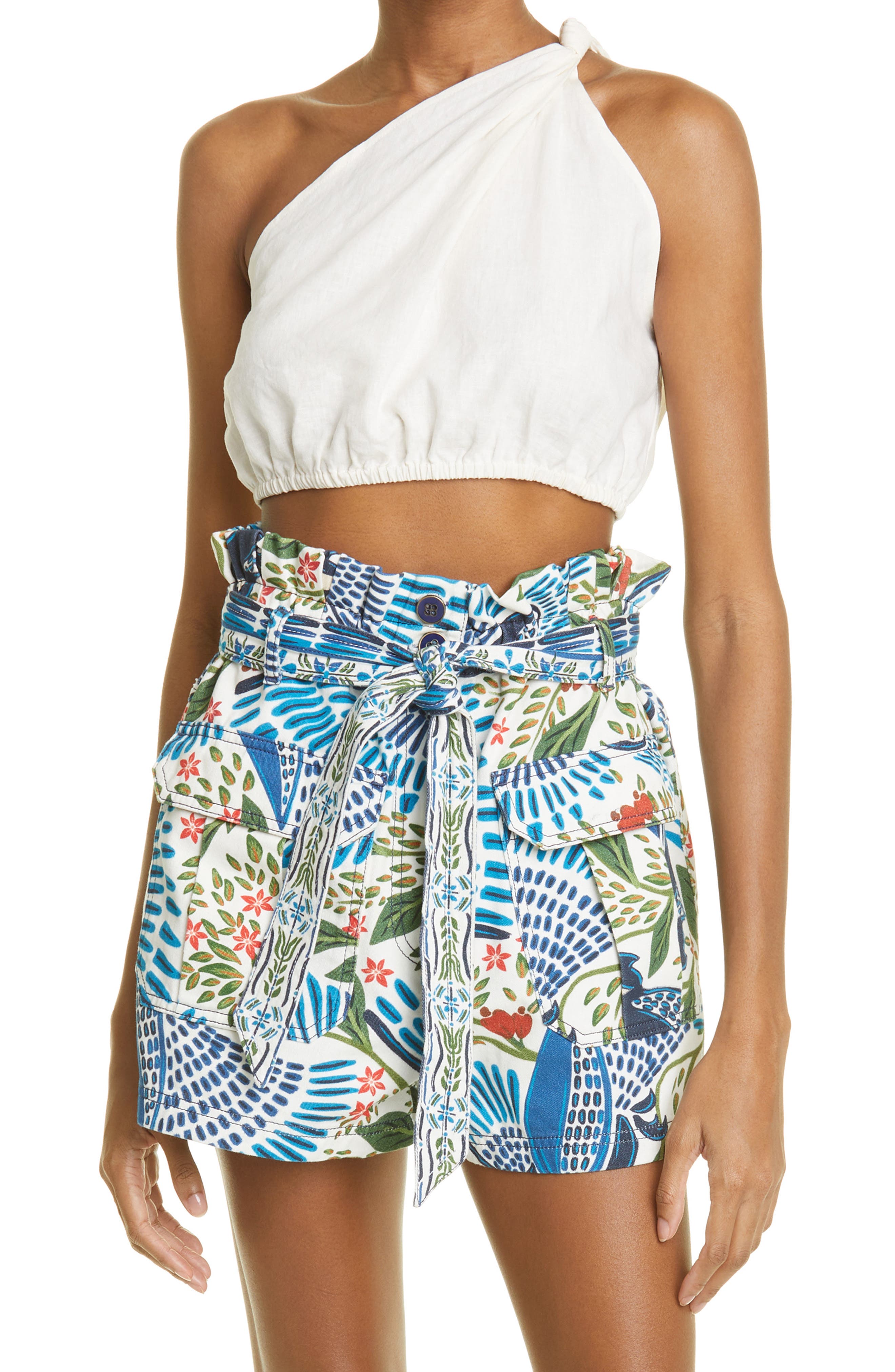 FARM Rio One-Shoulder Linen Blend Top 