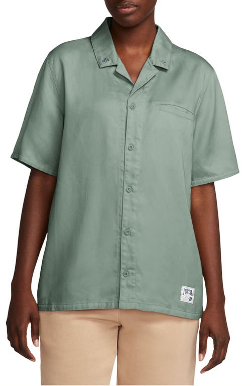 Jordan Embroidered Notched Collar Camp Shirt In Jade Smoke/industrial Blue