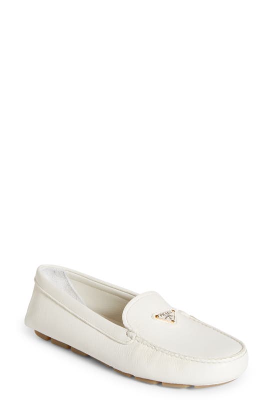 Shop Prada Triangle Logo Driving Loafer In Ivory