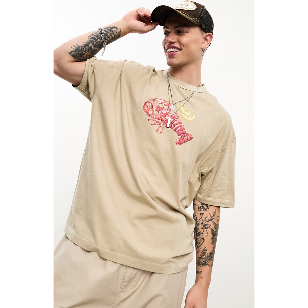 Asos Design Lobster Oversize Graphic T-shirt In Neutral