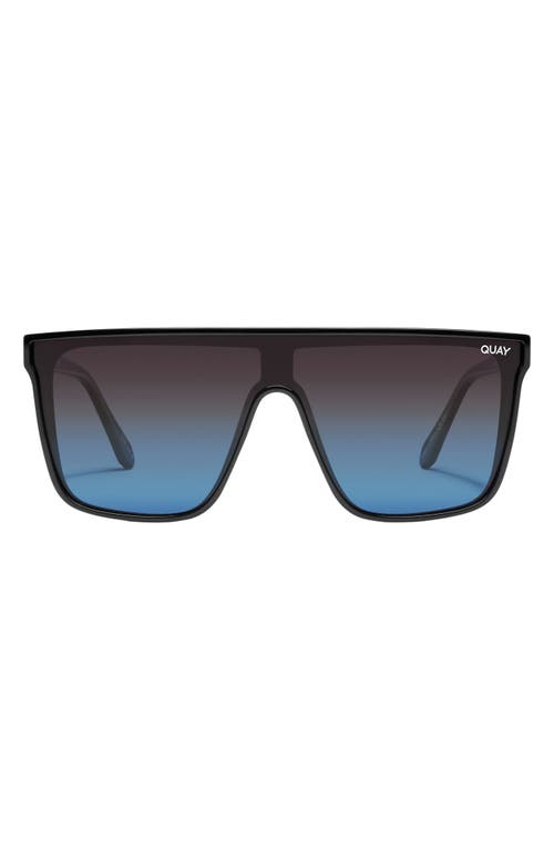Quay Australia Nightfall Extra Large Polarized Shield Sunglasses in Black/Black Blue Polarized at Nordstrom