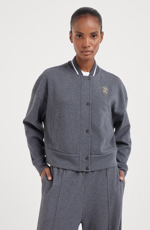 Shop Brunello Cucinelli Techno Cotton Piqué Bomber Jacket With Logo In Lead