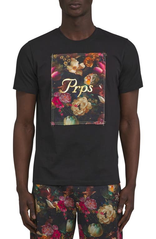 PRPS Alba Floral Appliqué Embroidered Cotton Graphic T-Shirt in Black 