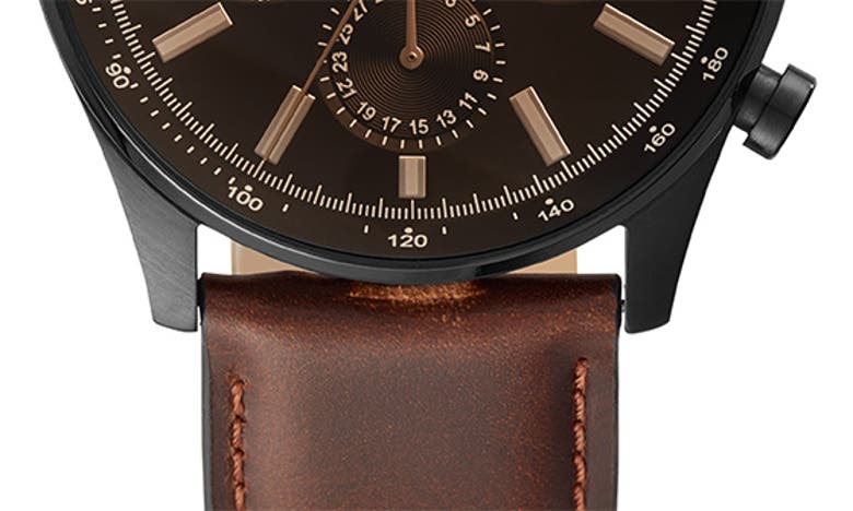 Fossil Sullivan Multi Function Leather Strap Watch, 44mm In Black/brown