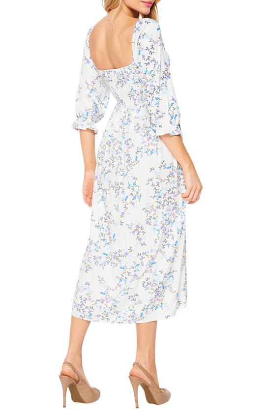 Shop Velvet Torch Puff Sleeve Smocked Knit Dress In Ivory Blue