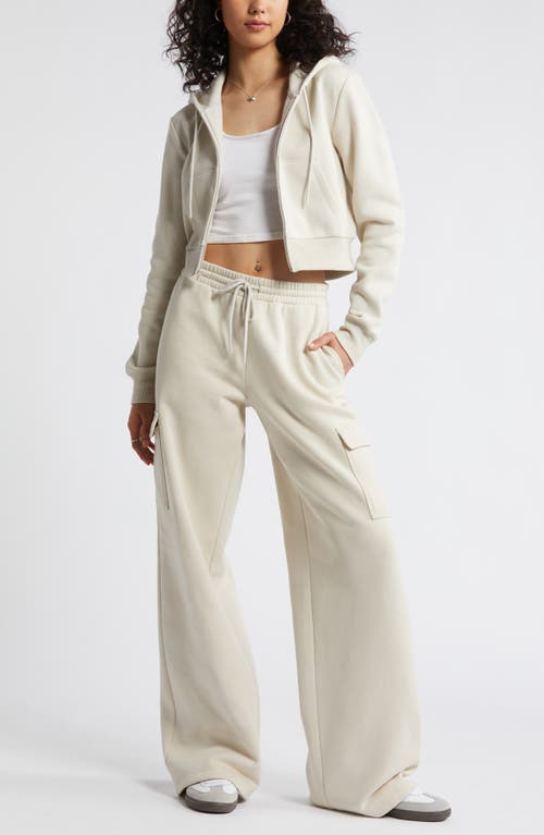 Shop Bp. Elastic Waist Wide Leg Fleece Cargo Pants In Beige Pumice