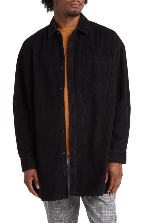 Oversize Corduroy Button-Up Shirt in Black
