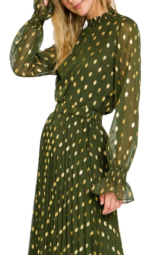 Endless Rose Metallic Polka Dot Chiffon Top In Green