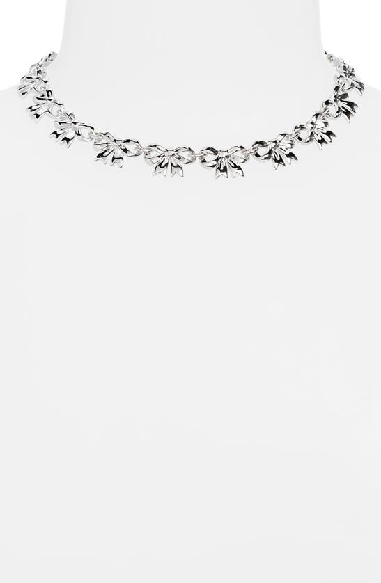 Shop Sandy Liang Bow Link Collar Necklace In Silver
