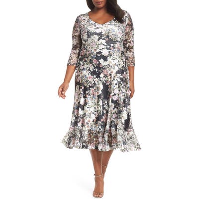 Plus Size Komarov Charmeuse & Lace A-Line Dress, Black