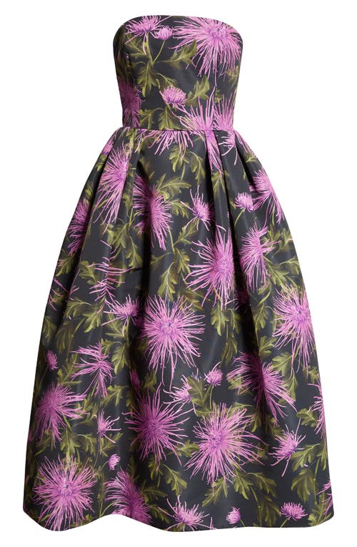 Oscar De La Renta Strapless Floral-print Faille Gown In Purple
