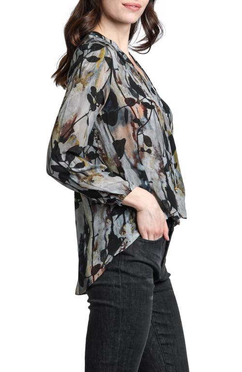 Shop Apny Printed Crossover Long Sleeve Top In Grey Multi