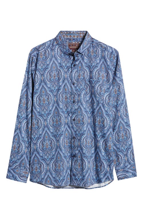 Johnston & Murphy Medallion Print Oversize Button-up Shirt In Navy
