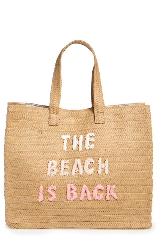 Btb Los Angeles The Beach Is Back Straw Tote In Sand / Coral Rainbow