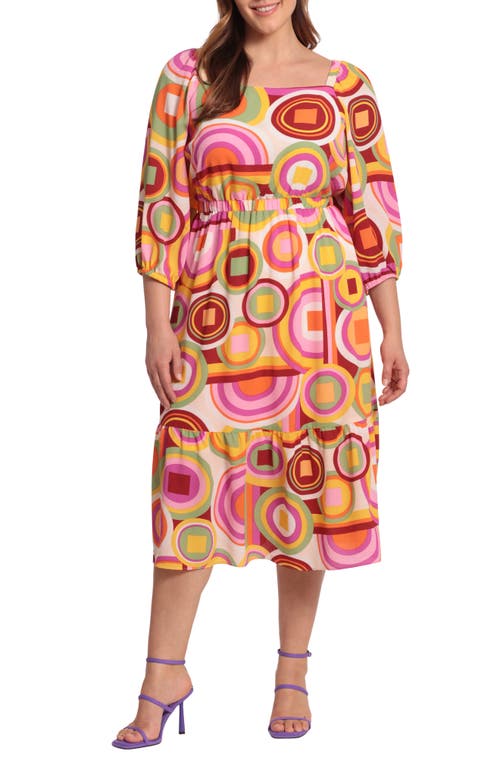 Donna Morgan Circle Print Tiered Dress in Cream/Orange