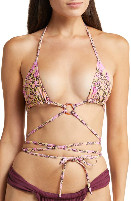 HOUSE OF CB Naxos Floral Print Strappy Triangle Bikini Top Prune at Nordstrom,