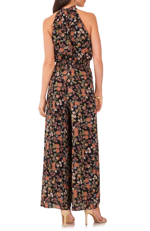 Shop Vince Camuto Floral Wide Leg Georgette Jumpsuit In Rich Black