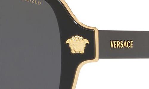 Shop Versace 56mm Polarized Aviator Sunglasses In Black/black Solid