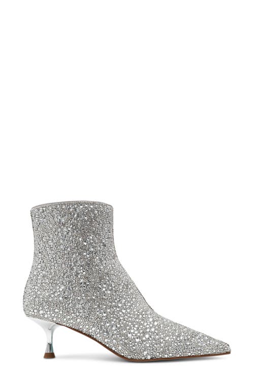 Shop Betsey Johnson Ash Embellished Pointed Toe Kitten Heel Bootie In Silver