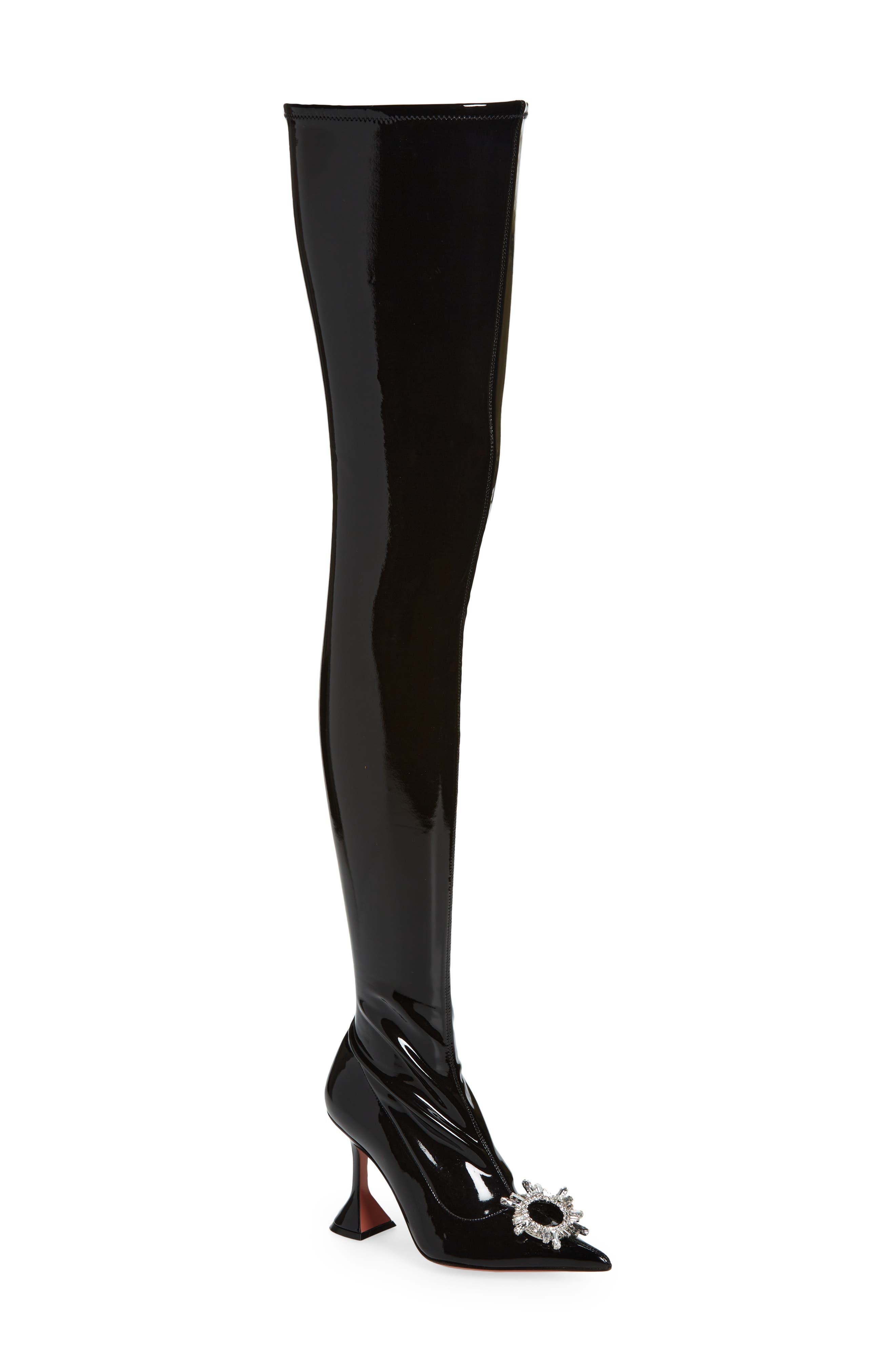 Amina Muaddi Begum Embellished Over the Knee Boot in Latex Black at Nordstrom, Size 6Us