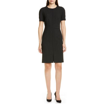 Petite Boss Dedori Pinstripe Ponte Sheath Dress, P - Black