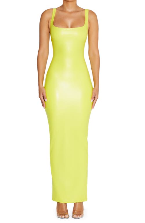 Naked Wardrobe All Faux It Faux Leather Maxi Dress in Chartreuse
