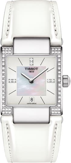 Tissot Women s T 2 Mother of Pearl Diamond Accented Leather Strap