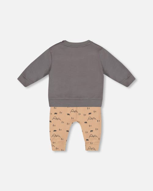 Shop Deux Par Deux Baby Boy's Organic Cotton Top With Printed Mountains Pant Set Dark Gray In Printed Bear & Mountains