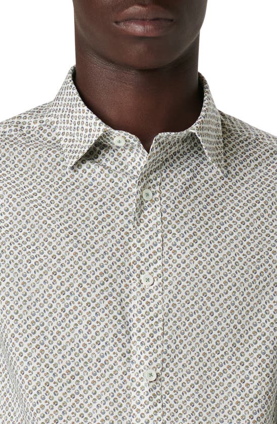 Shop Bugatchi Julian Shaped Fit Geometric Print Stretch Button-up Shirt In Khaki