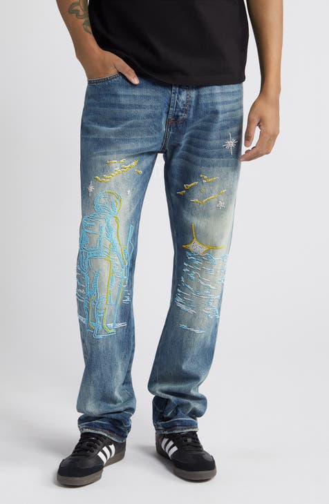 Starcrossed Embroidered Straight Leg Jeans (X Wash)