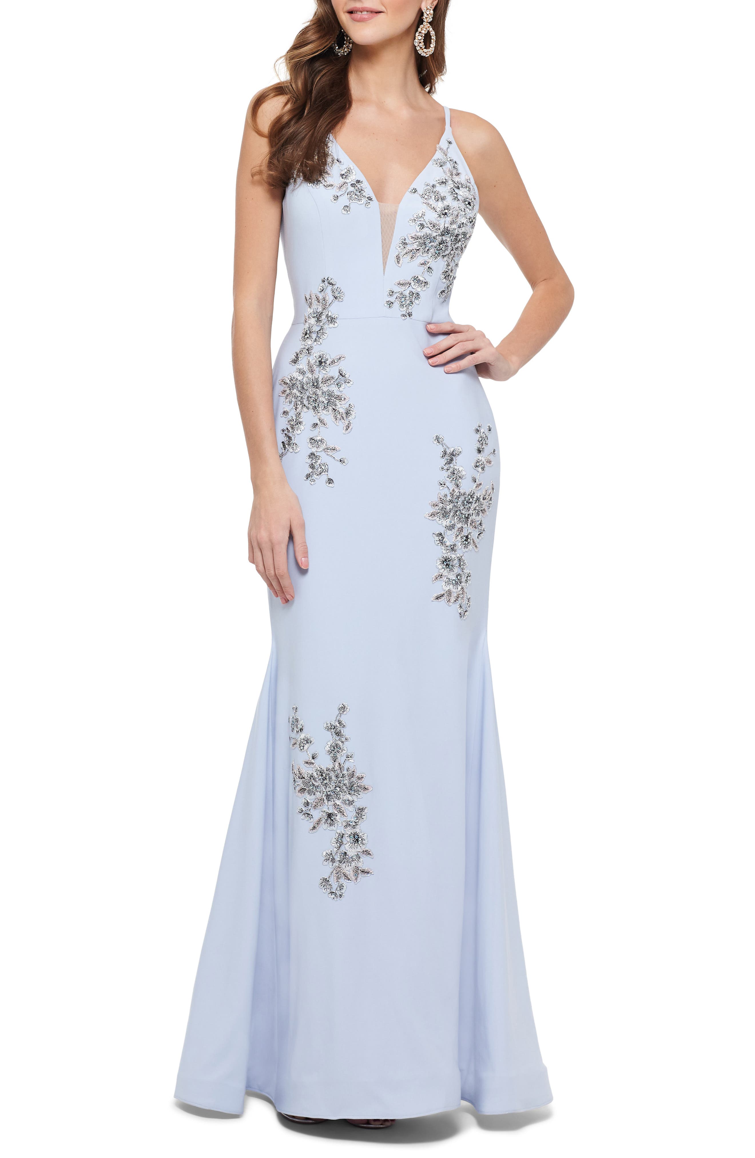 Xscape Beaded Embroidery Evening Dress, Blue