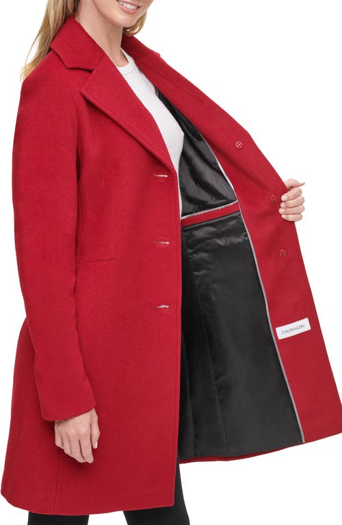 Calvin Klein Notch Wool Blend Coat In Red Velvet