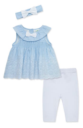 Shop Little Me Chambray Eyelet & Leggings Set In White/blue