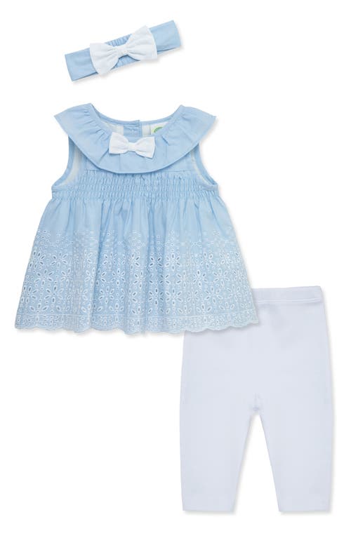 Shop Little Me Chambray Eyelet & Leggings Set In White/blue