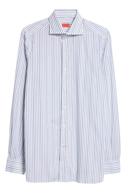 Shop Isaia Stripe Button-up Shirt In White/green